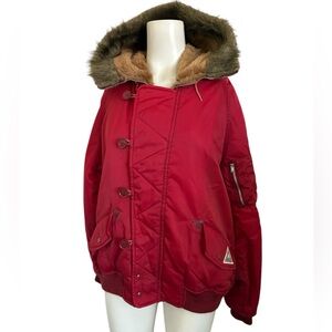 Vintage 1973 FIORUCCI Safety Goods Red Faux Fur Lined Parka Bomber Jacket Sz M